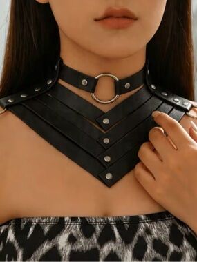Statement Black Tiered Warrior V-Neck Choker Necklace